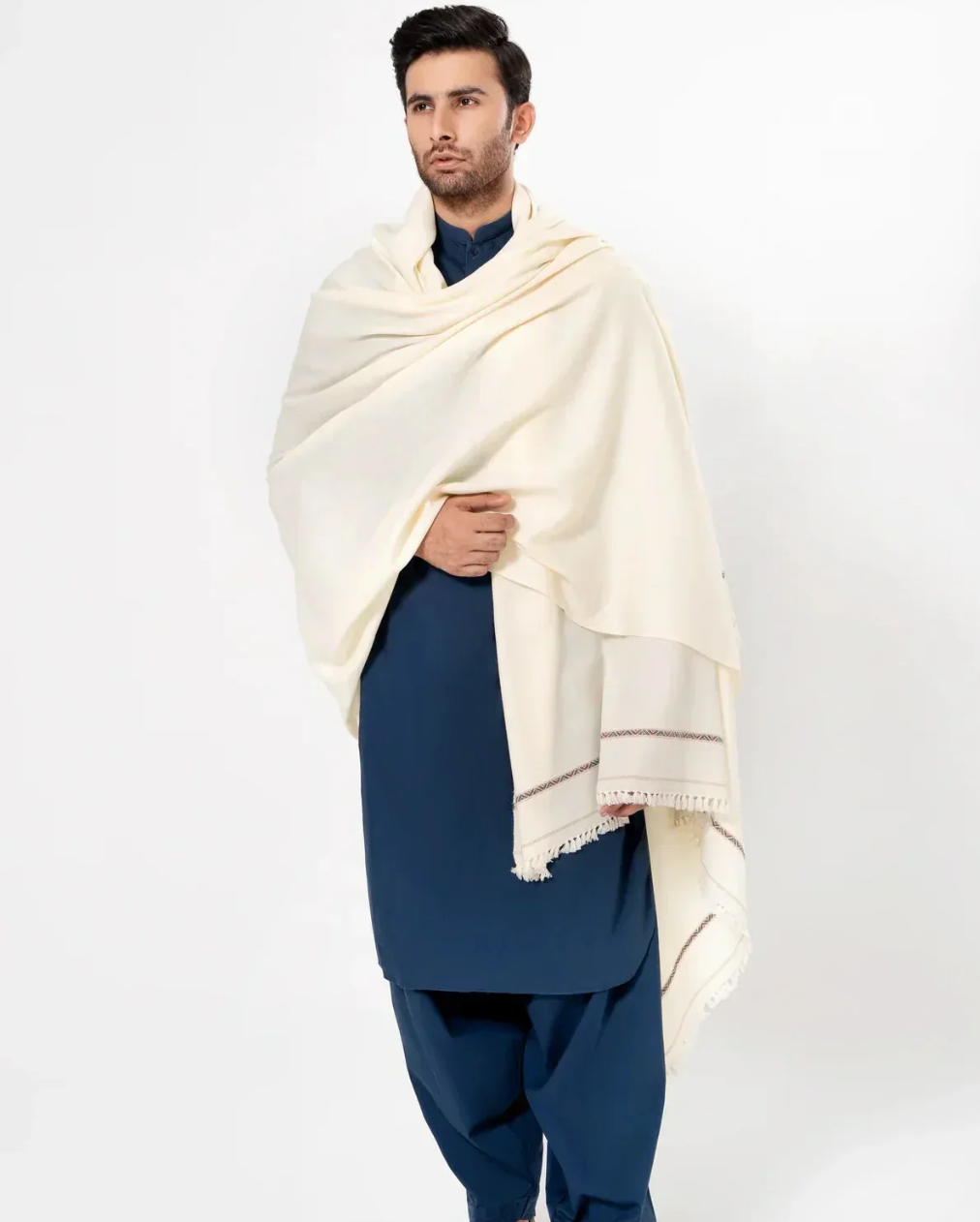 Heritage Wool Shawl in White - men's winter accessory