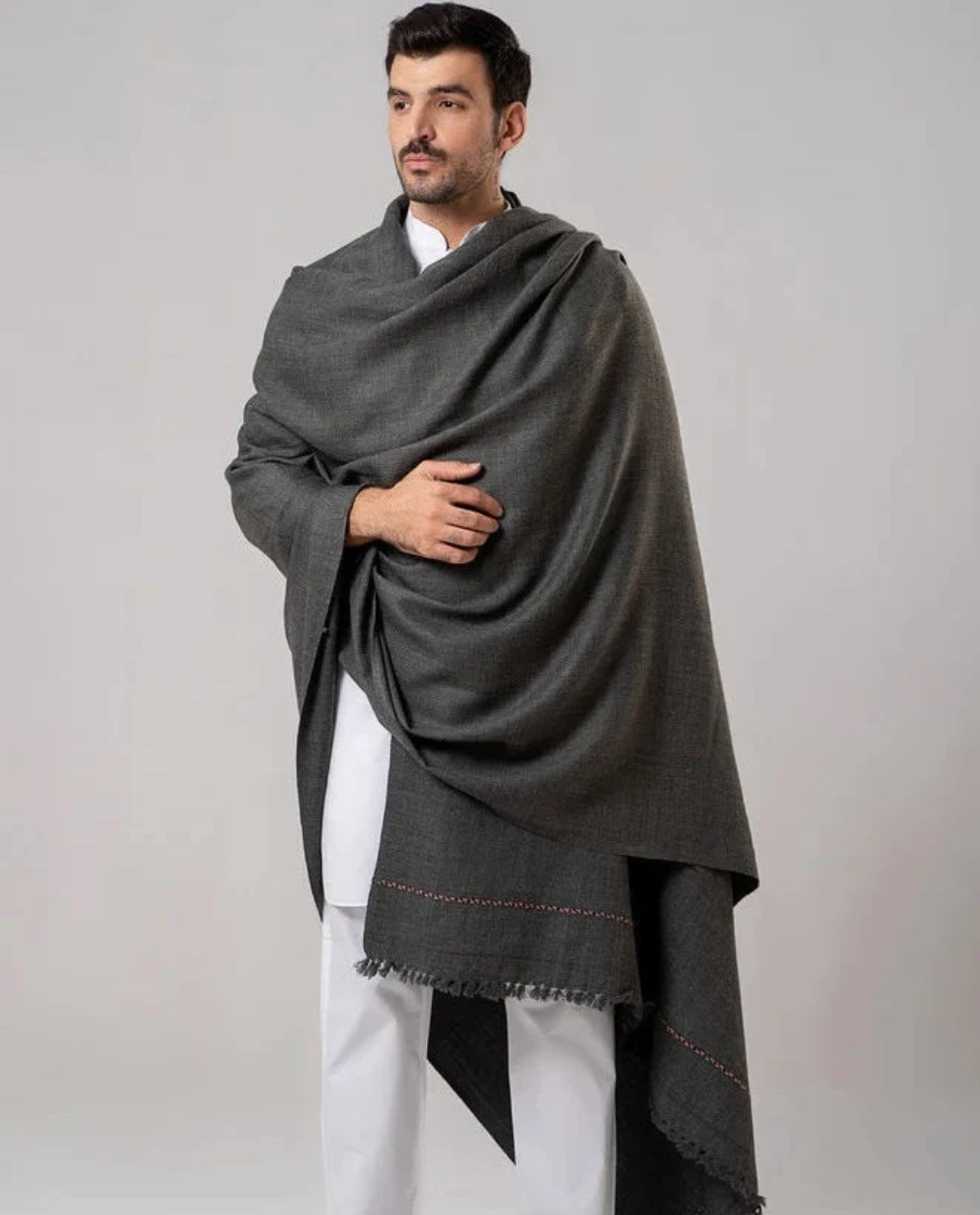 Heritage Wool Shawl in Dark Grey - men's winter accessory