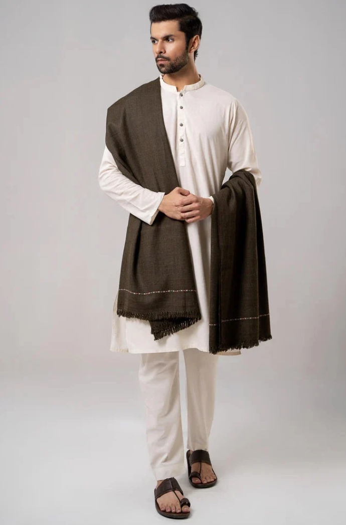 Heritage Wool Shawl in Dark Brown - men's winter accessory