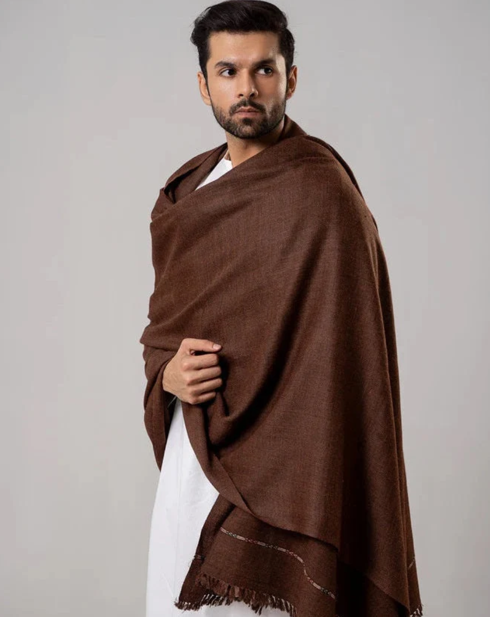 Heritage Wool Shawl in Coffee Brown - men's winter accessory