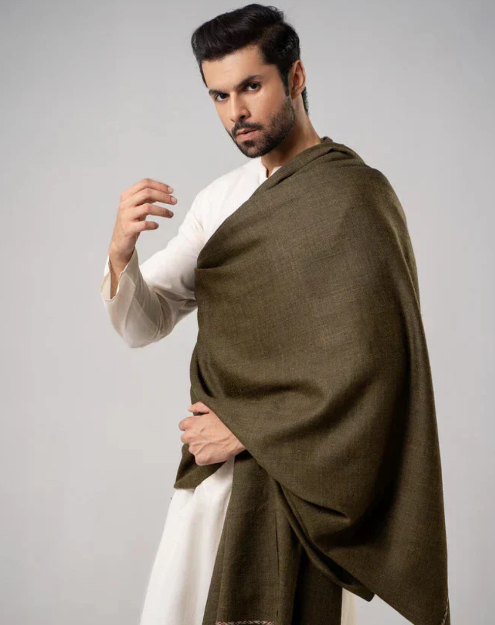 Heritage Wool Shawl in Olive Green - men's winter accessory