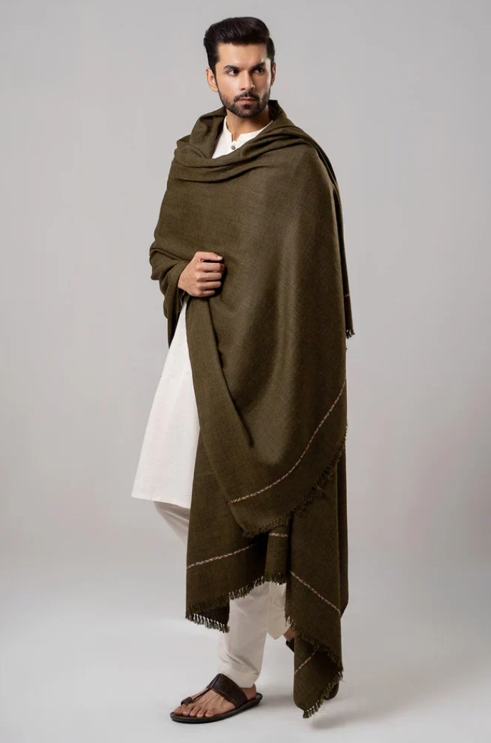 Heritage Wool Shawl | Olive Green