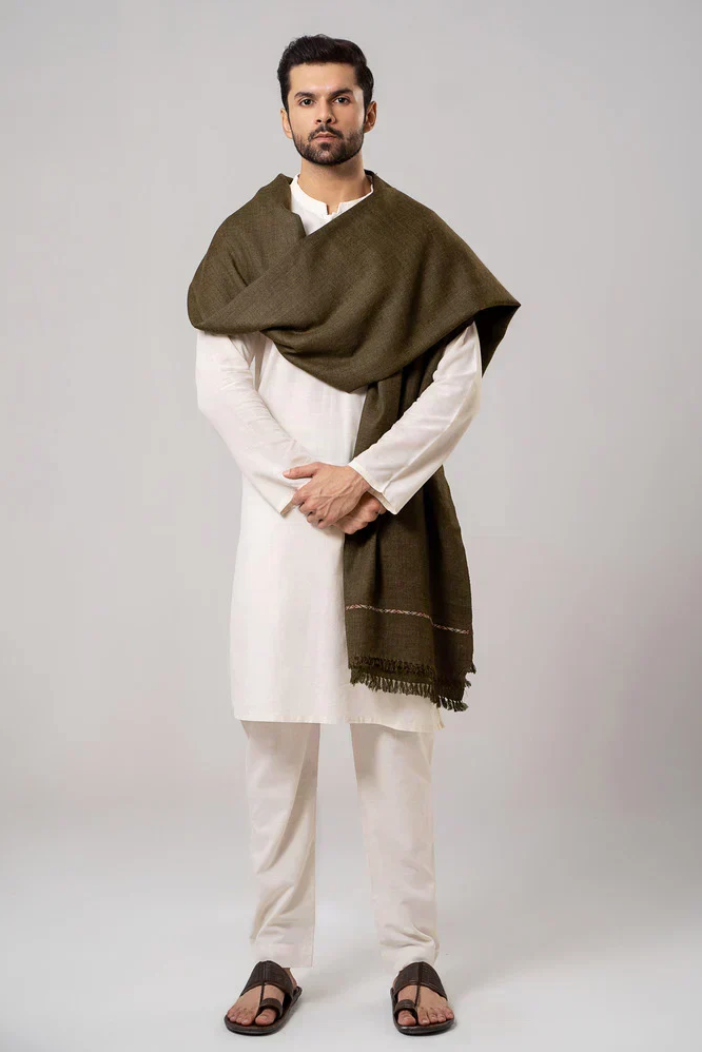 Heritage Wool Shawl | Olive Green